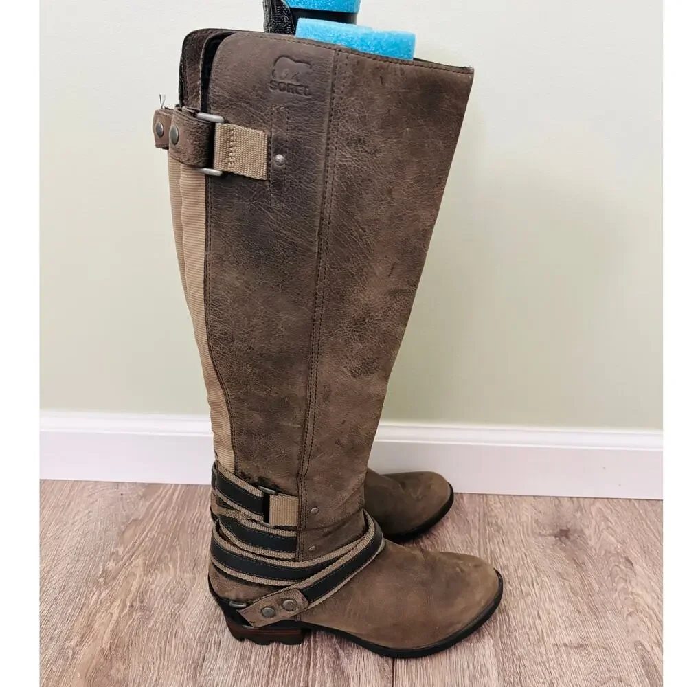 Sorel Lola Leather Tall Boots Size 7 Brown Riding Winter Boots